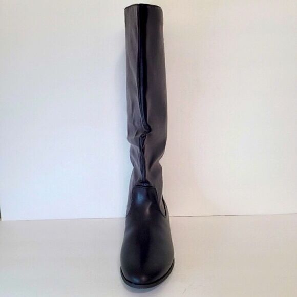 New! Faux Leather Tall Pointed Toe Knee High Black Riding Boots - Picture 4 of 13